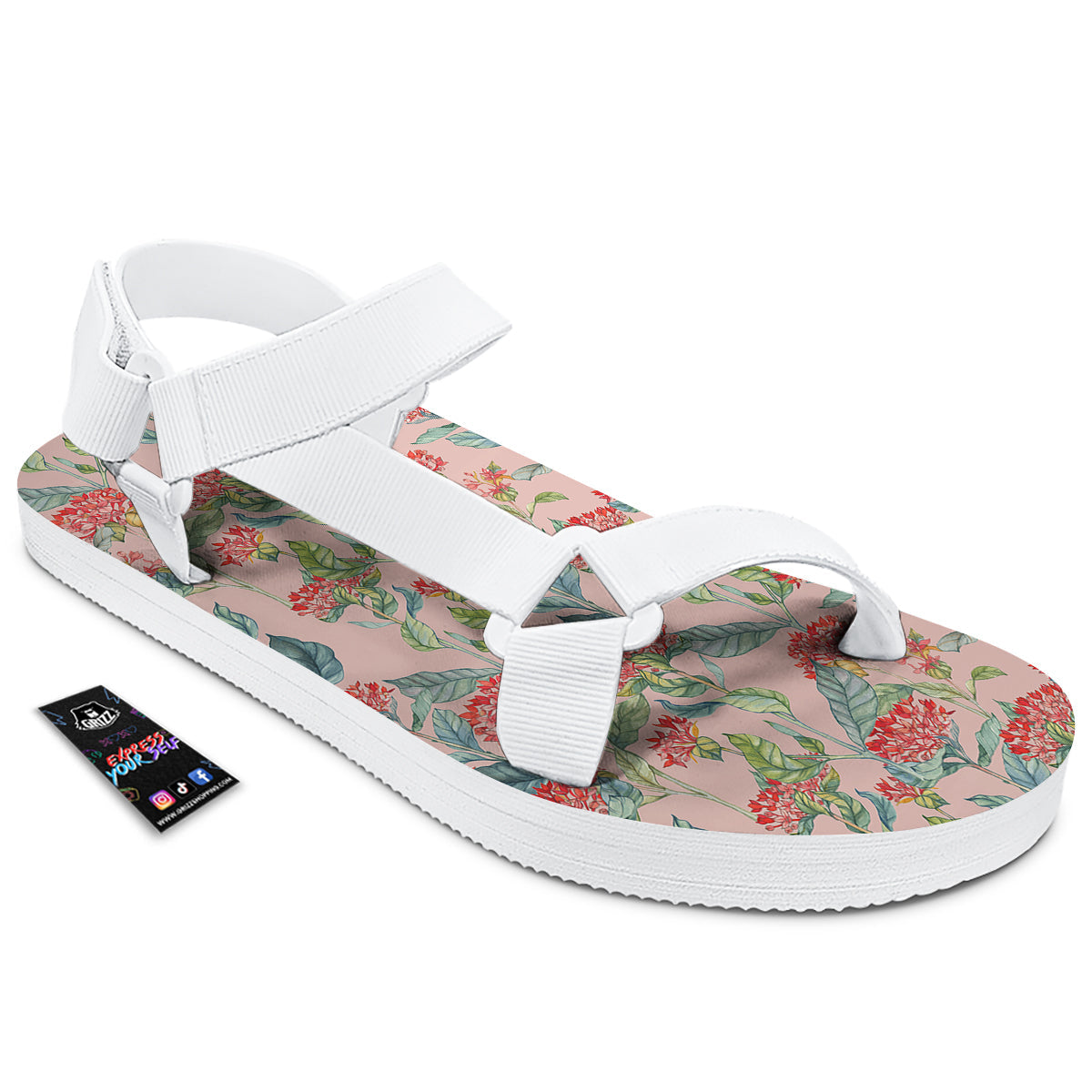 Bouvardia Watercolor Print Pattern White Open Toe Sandals-grizzshop
