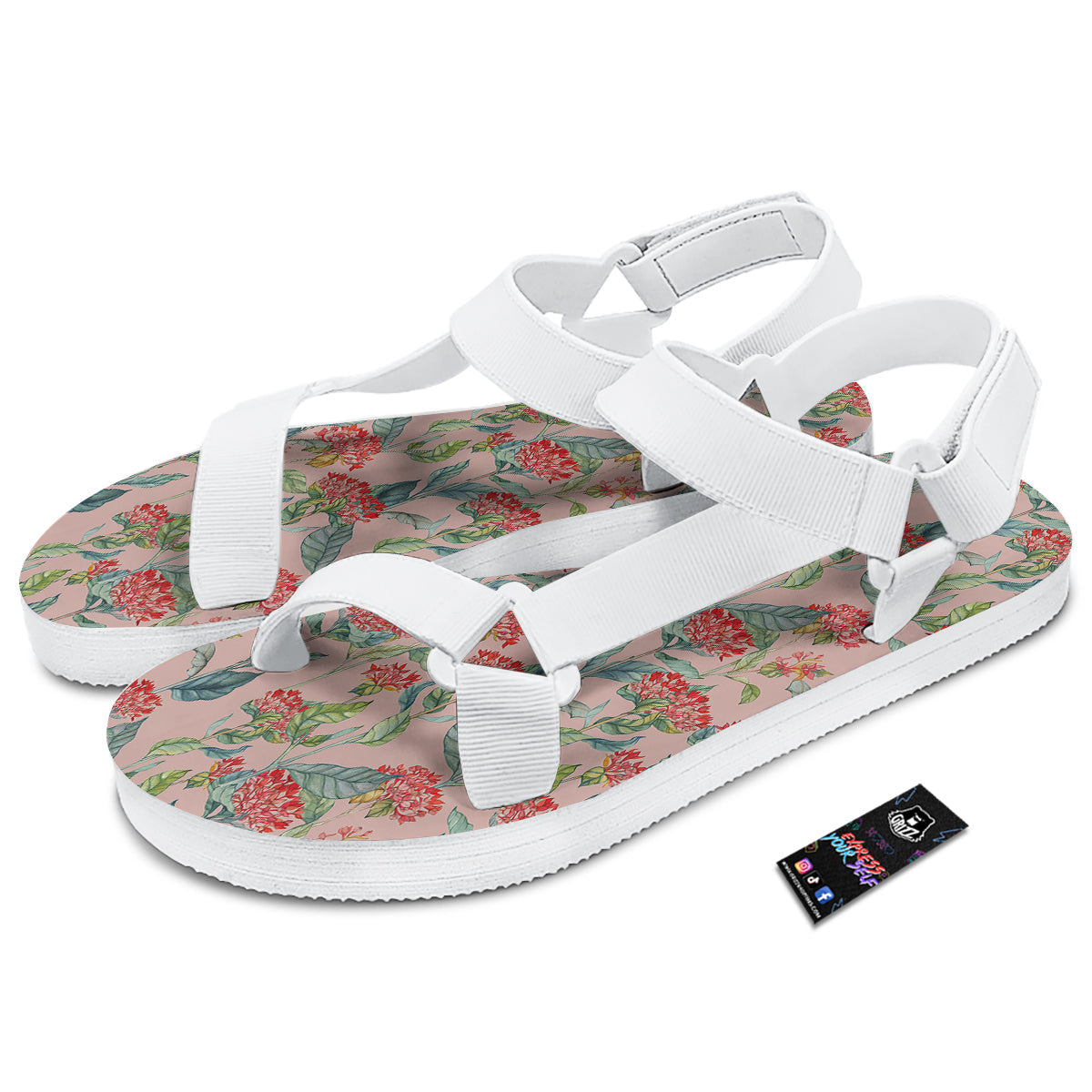 Bouvardia Watercolor Print Pattern White Open Toe Sandals-grizzshop