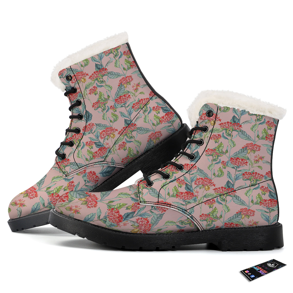 Bouvardia Watercolor Print Pattern Winter Boots-grizzshop