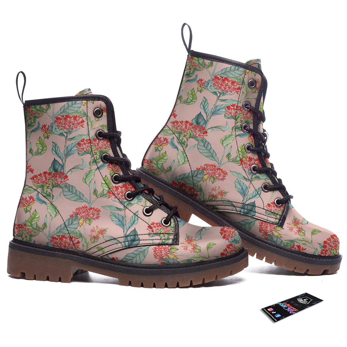 Bouvardia Watercolor Print Pattern Work Boots-grizzshop