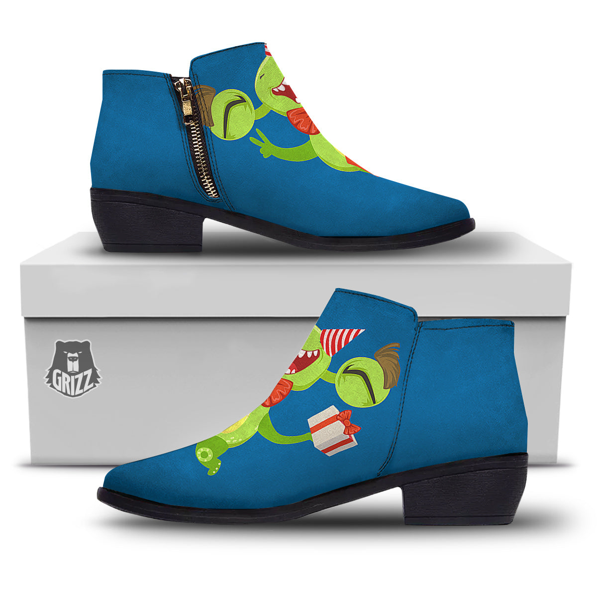 Bow Tie With Cute Alien Print Ankle Boots-grizzshop