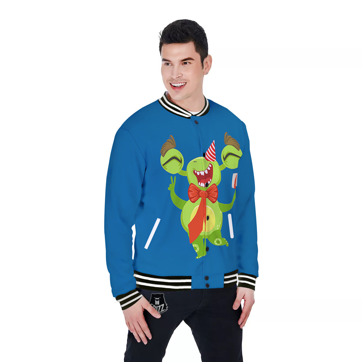 Bow Tie With Cute Alien Print Baseball Jacket-grizzshop