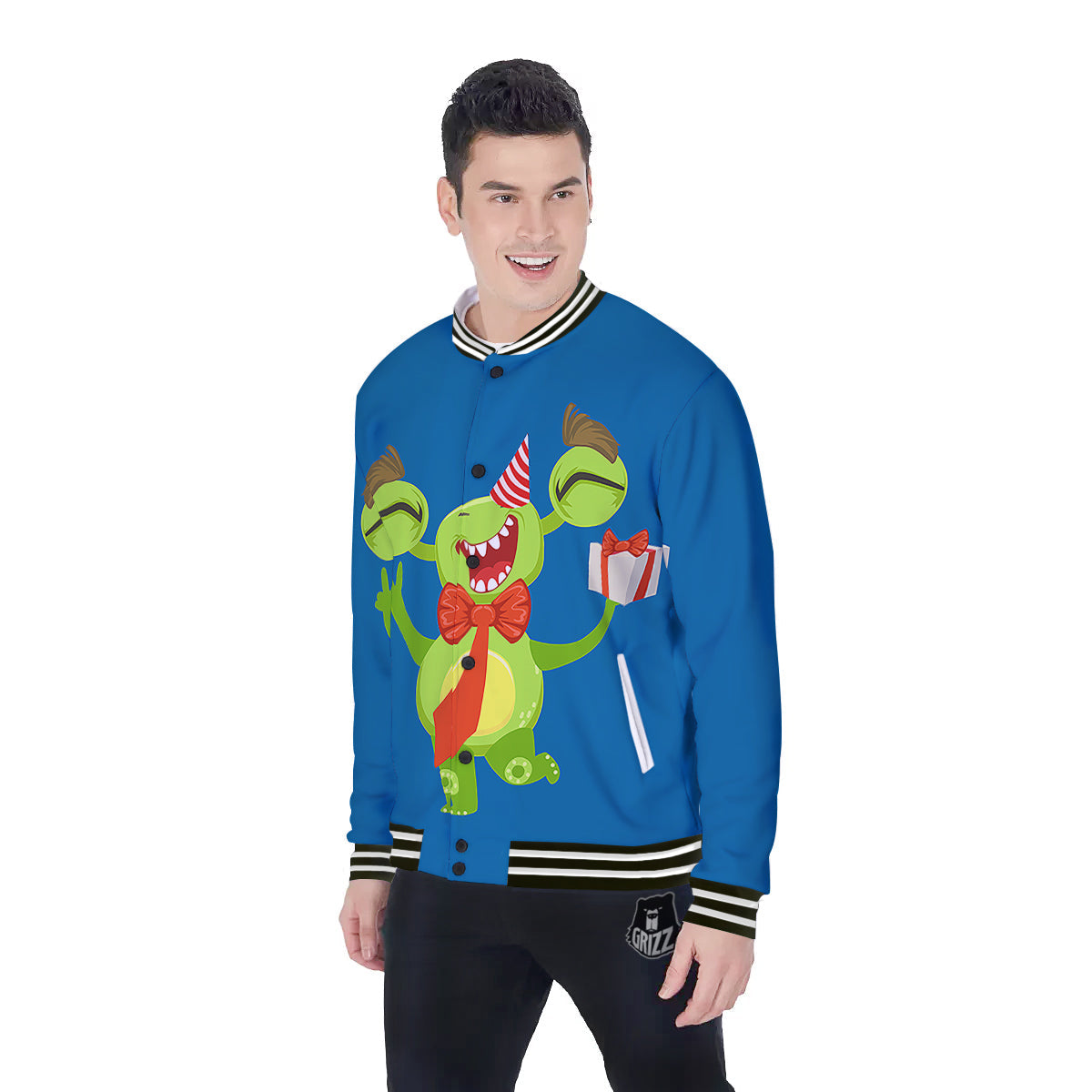 Bow Tie With Cute Alien Print Baseball Jacket-grizzshop