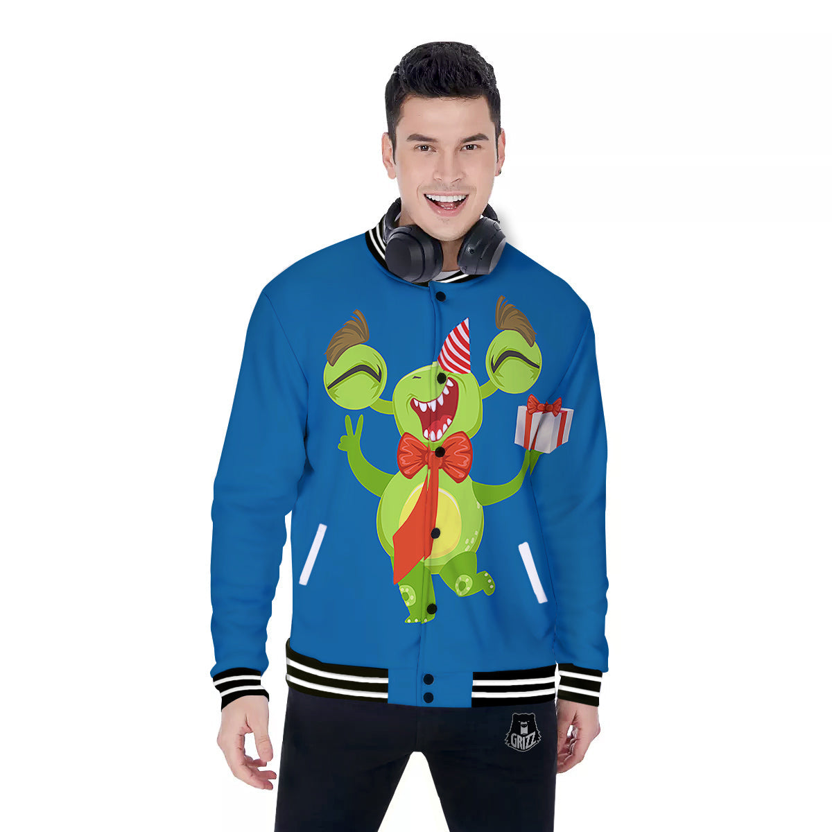 Bow Tie With Cute Alien Print Baseball Jacket-grizzshop