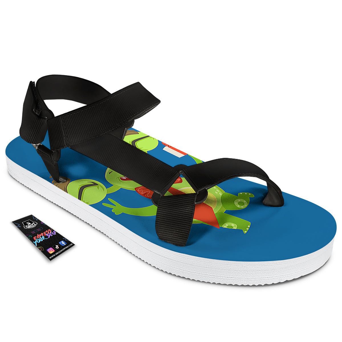 Bow Tie With Cute Alien Print Black Open Toe Sandals-grizzshop