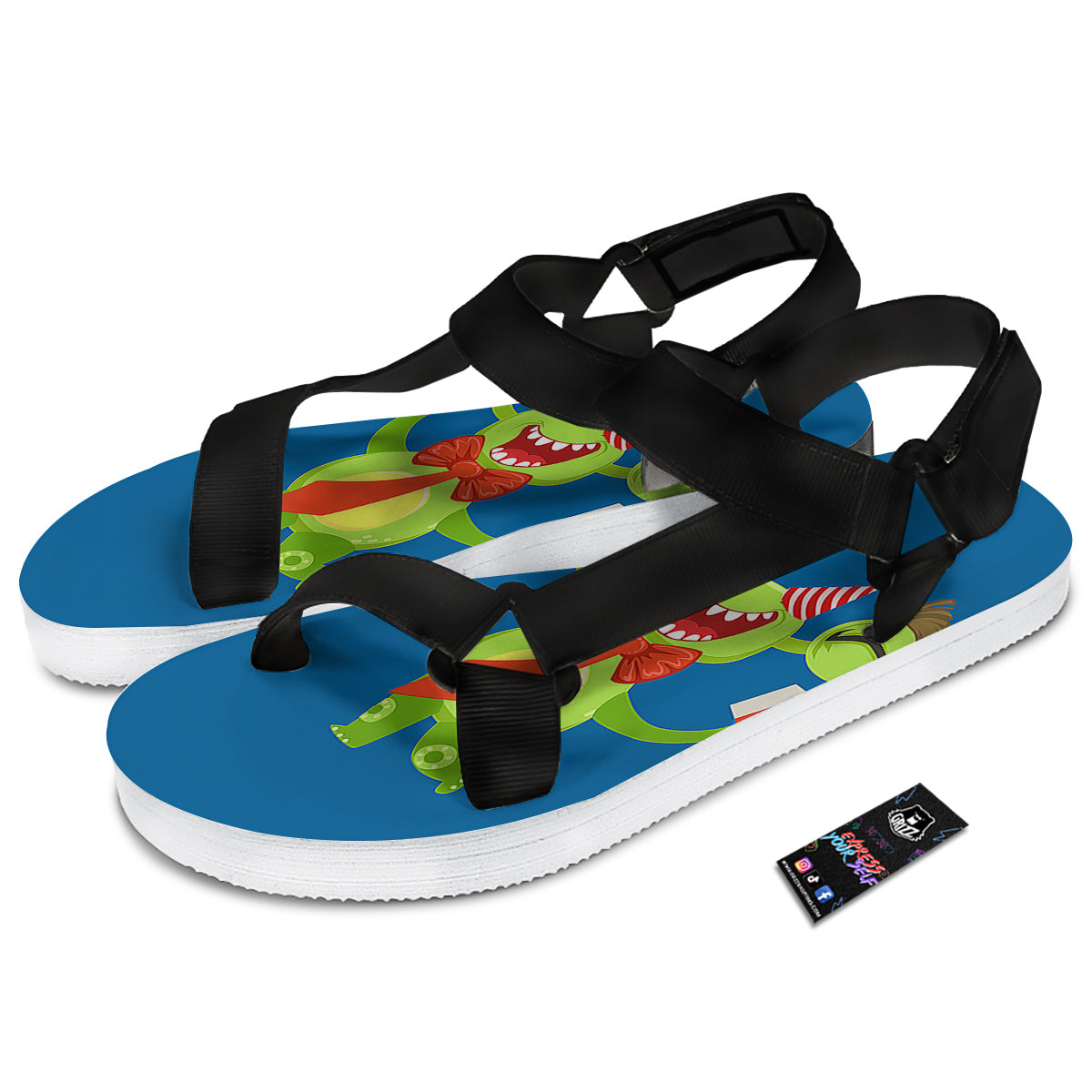 Bow Tie With Cute Alien Print Black Open Toe Sandals-grizzshop