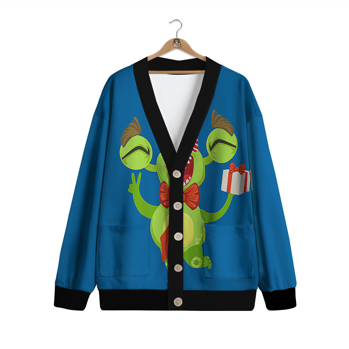 Bow Tie With Cute Alien Print Cardigan-grizzshop