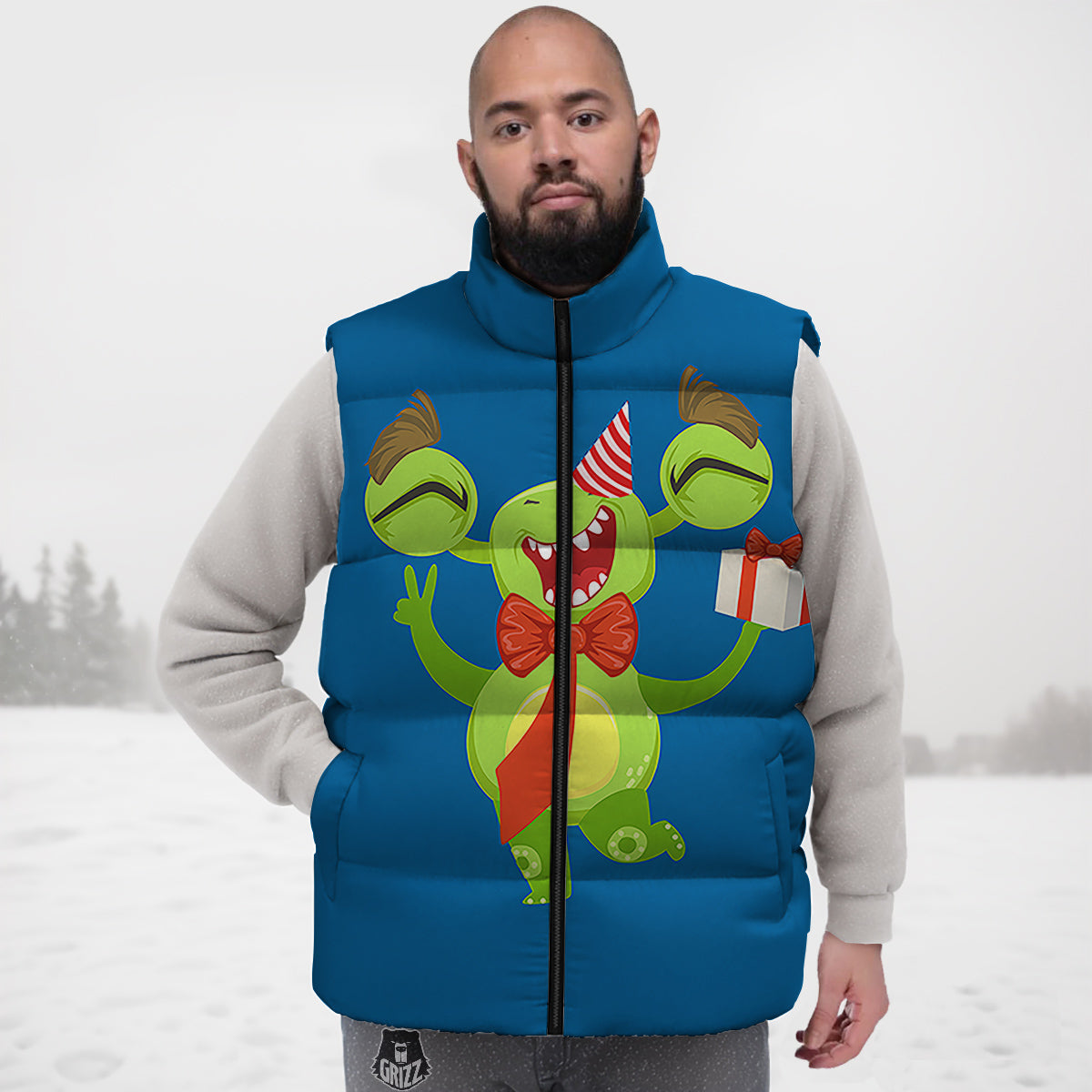Bow Tie With Cute Alien Print Down Vest