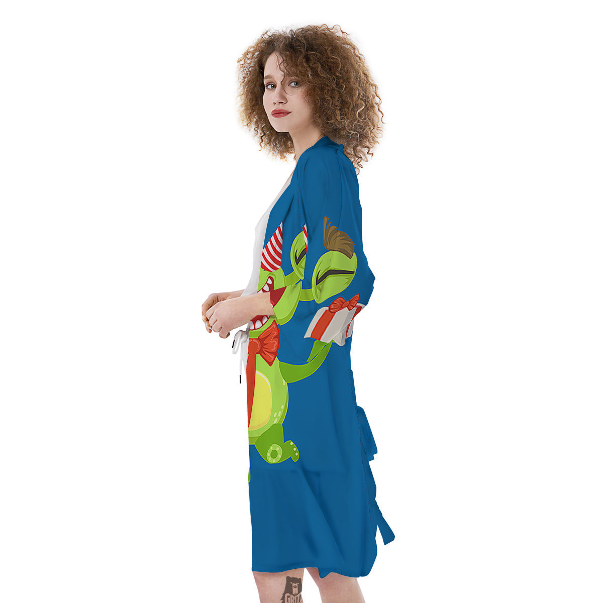 Bow Tie With Cute Alien Print Kimono-grizzshop