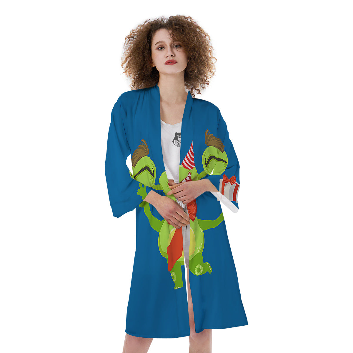 Bow Tie With Cute Alien Print Kimono-grizzshop