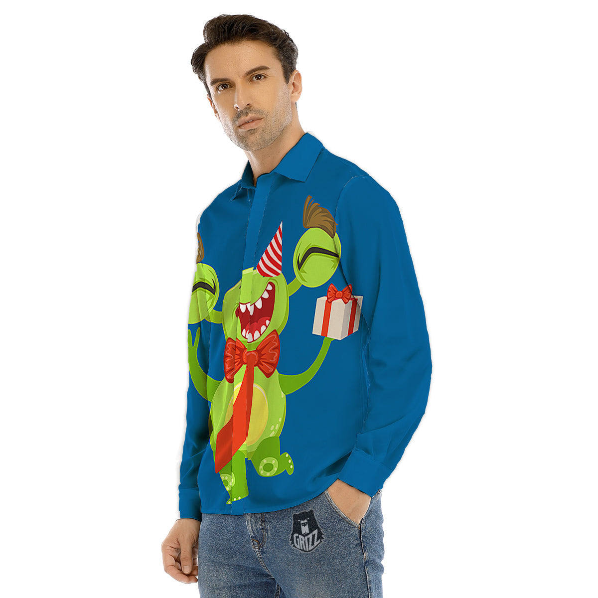 Bow Tie With Cute Alien Print Men's Dress Shirts-grizzshop