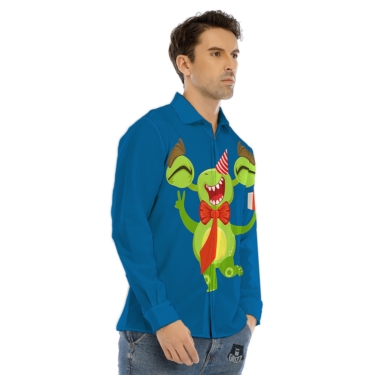 Bow Tie With Cute Alien Print Men's Dress Shirts-grizzshop