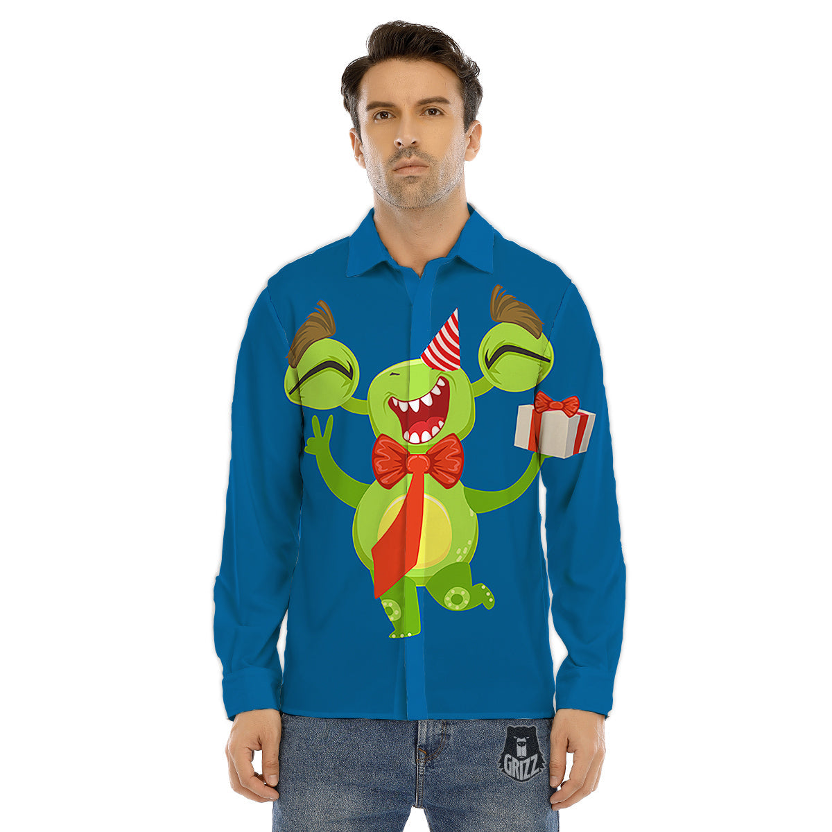 Bow Tie With Cute Alien Print Men's Dress Shirts-grizzshop
