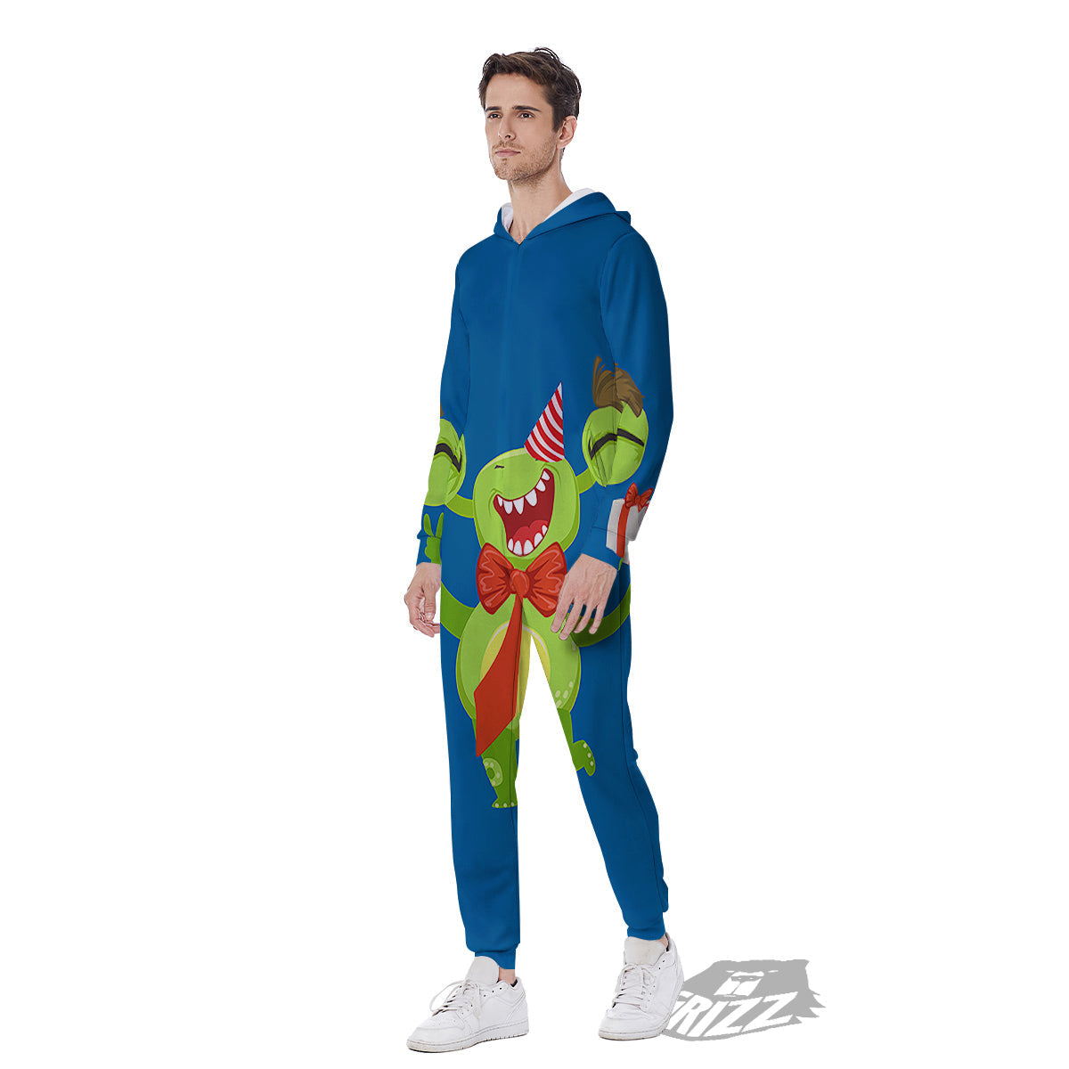 Bow Tie With Cute Alien Print Men's Jumpsuit-grizzshop