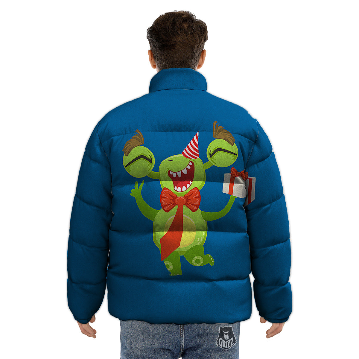 Bow Tie With Cute Alien Print Puffer Jacket-grizzshop