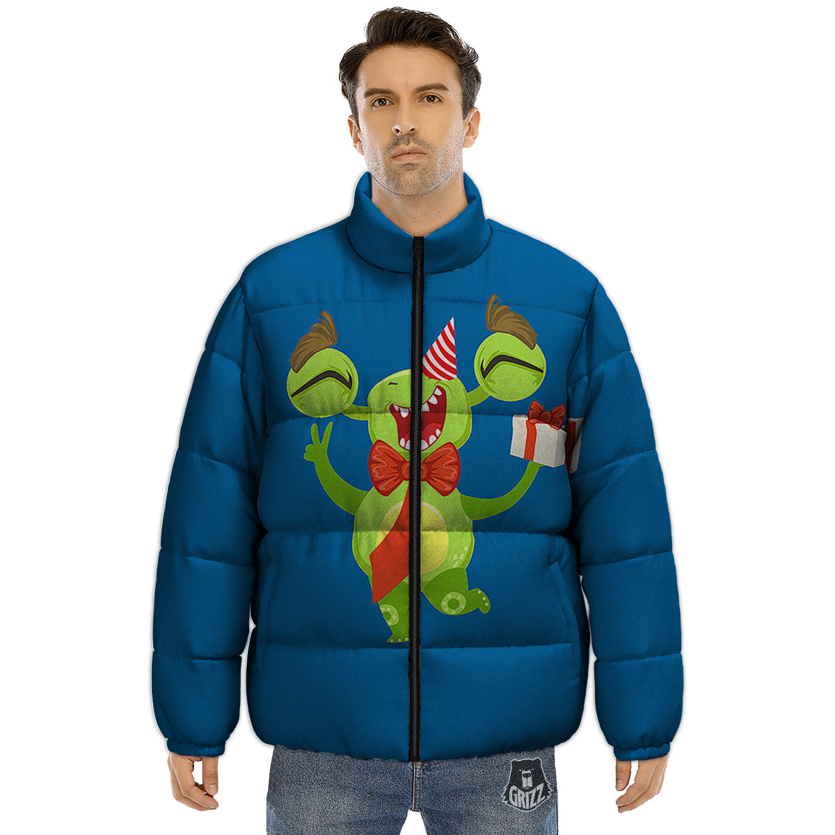 Bow Tie With Cute Alien Print Puffer Jacket-grizzshop