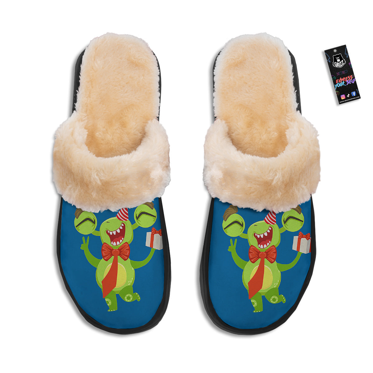 Bow Tie With Cute Alien Print Slippers-grizzshop