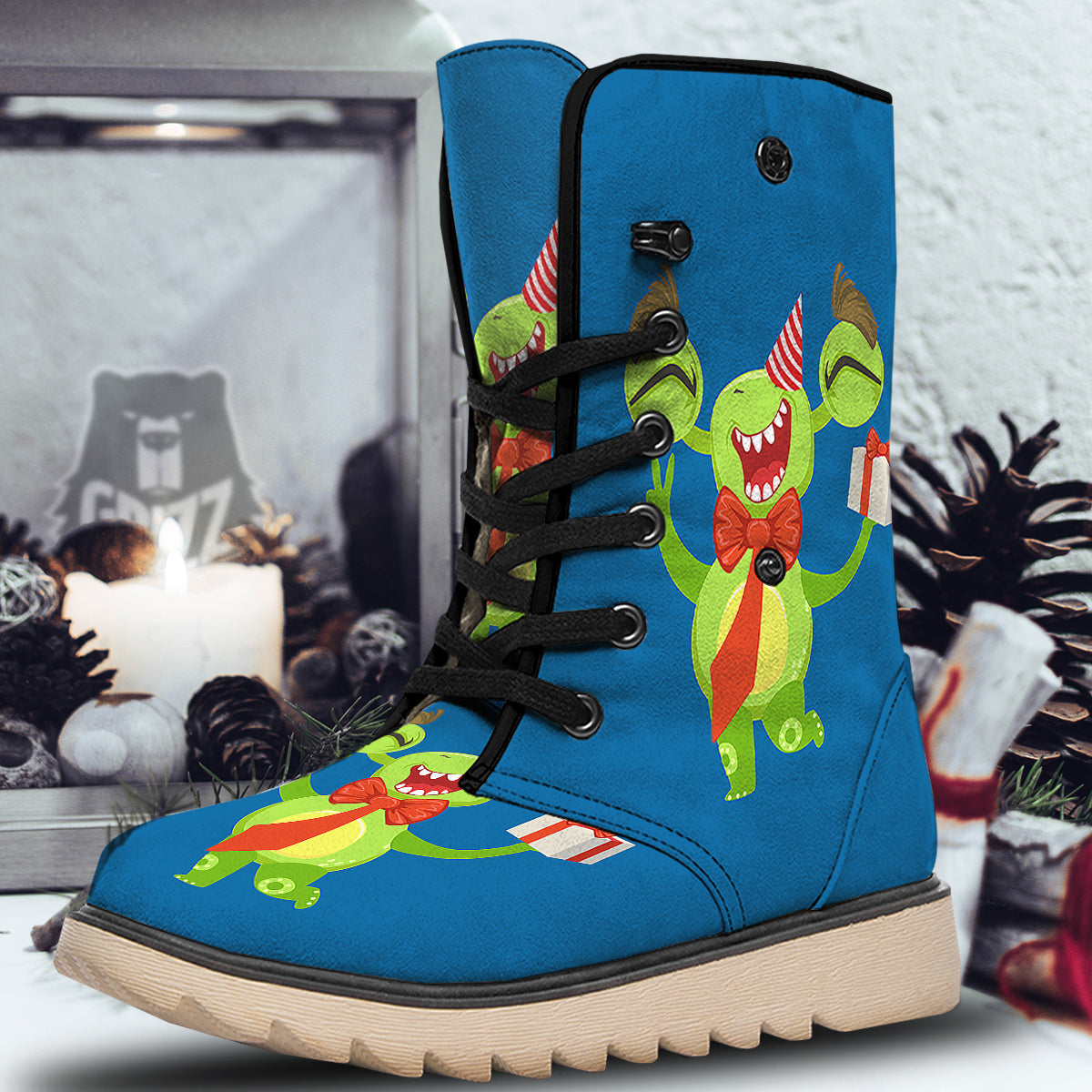Bow Tie With Cute Alien Print Snow Boots-grizzshop