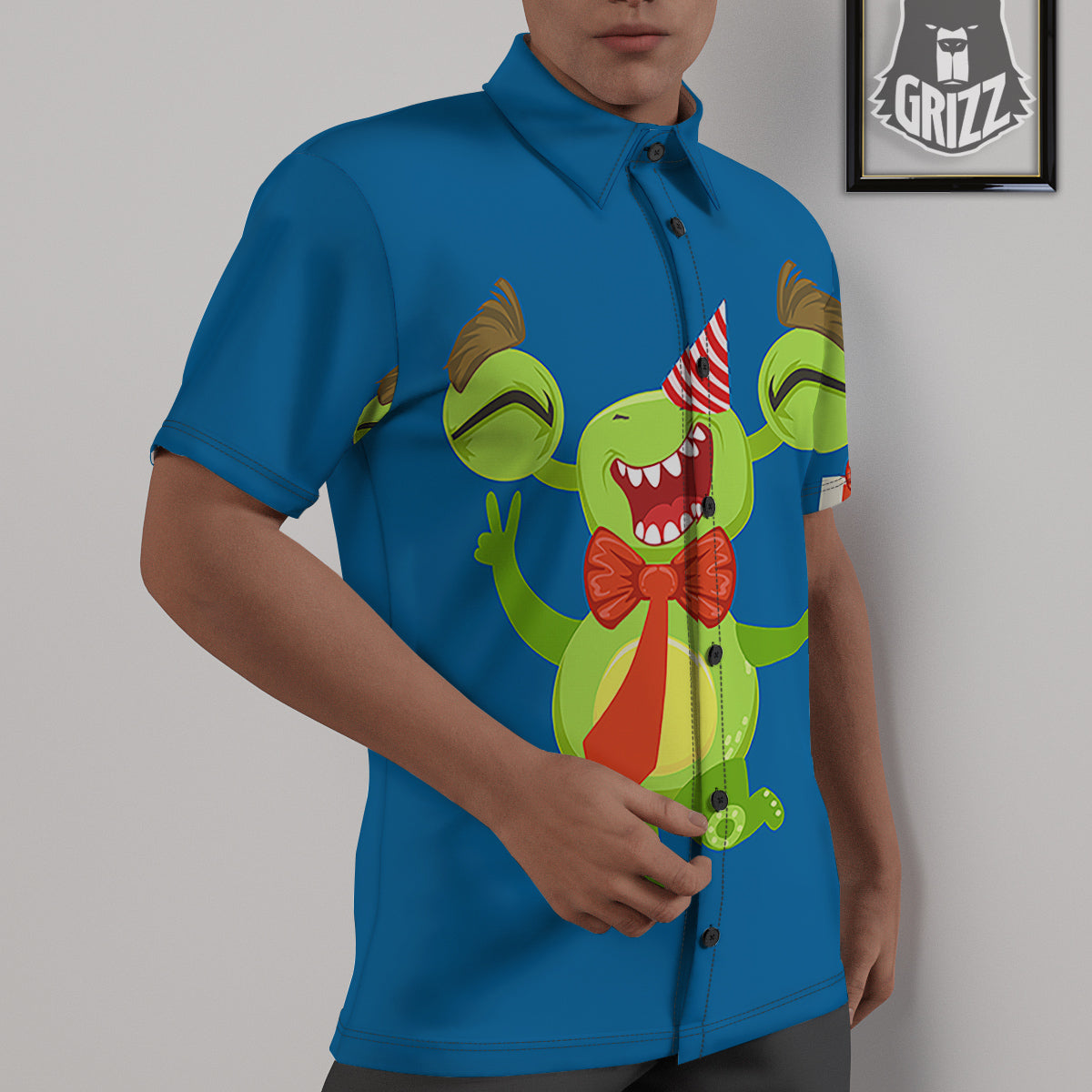 Bow Tie With Cute Alien Print Untucked Shirts-grizzshop