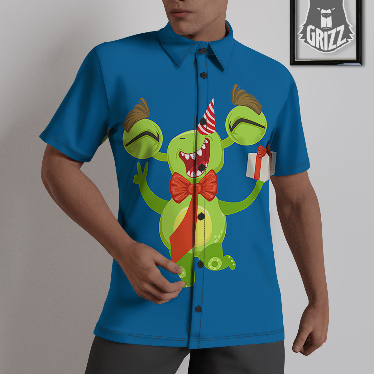 Bow Tie With Cute Alien Print Untucked Shirts-grizzshop