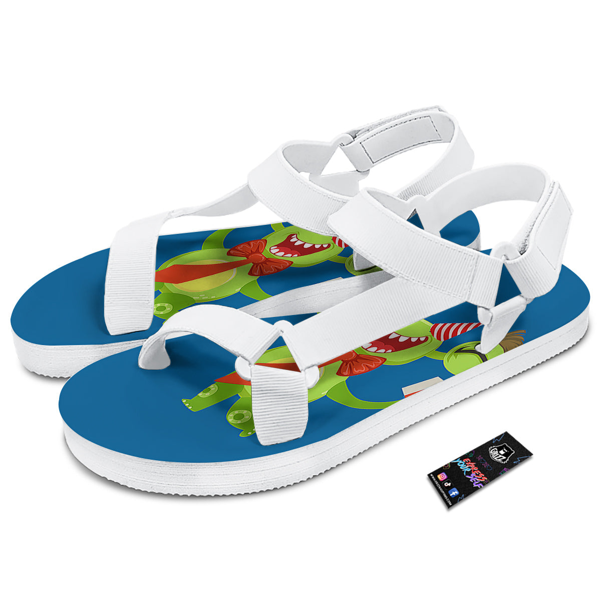Bow Tie With Cute Alien Print White Open Toe Sandals-grizzshop