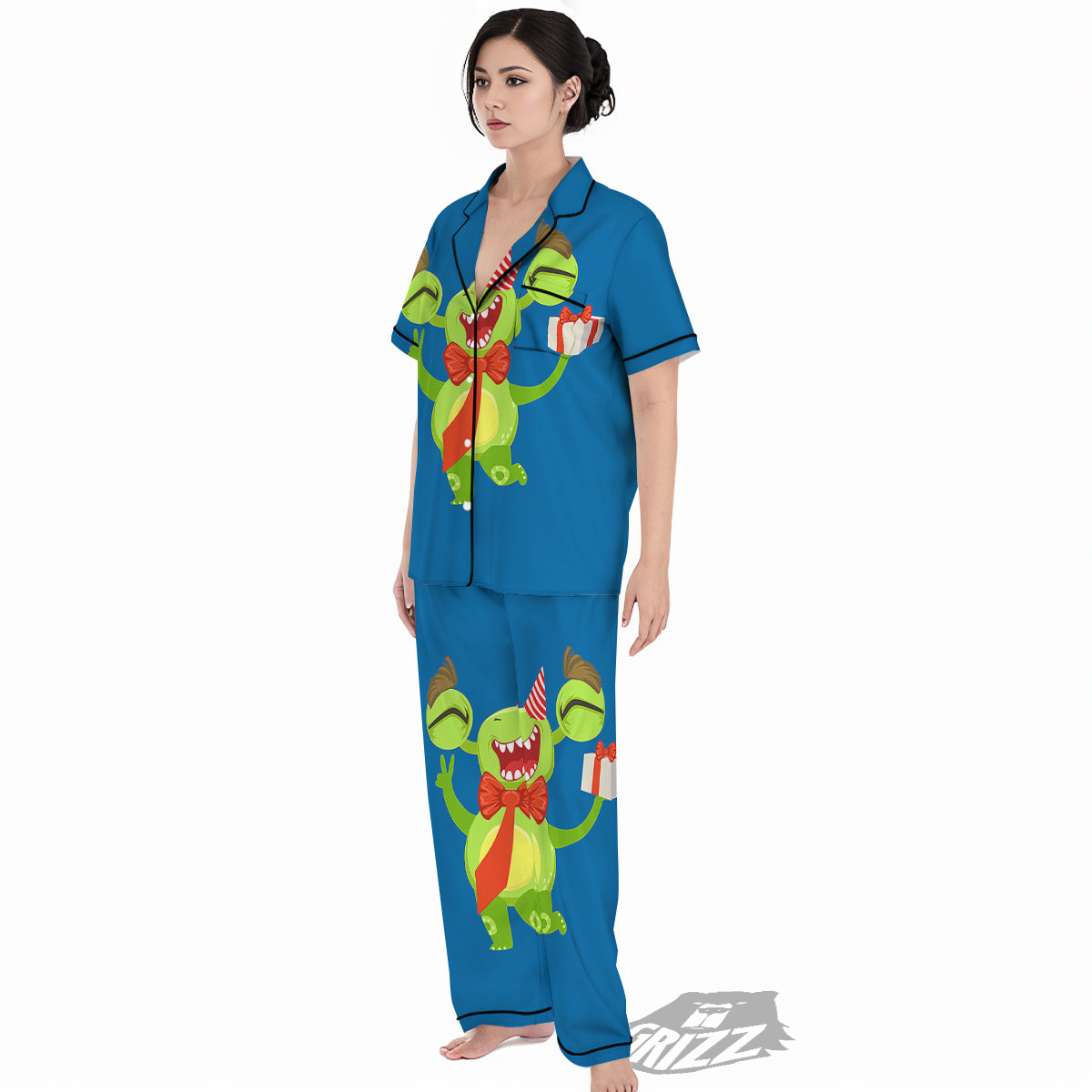 Bow Tie With Cute Alien Print Women's Pajamas Set-grizzshop