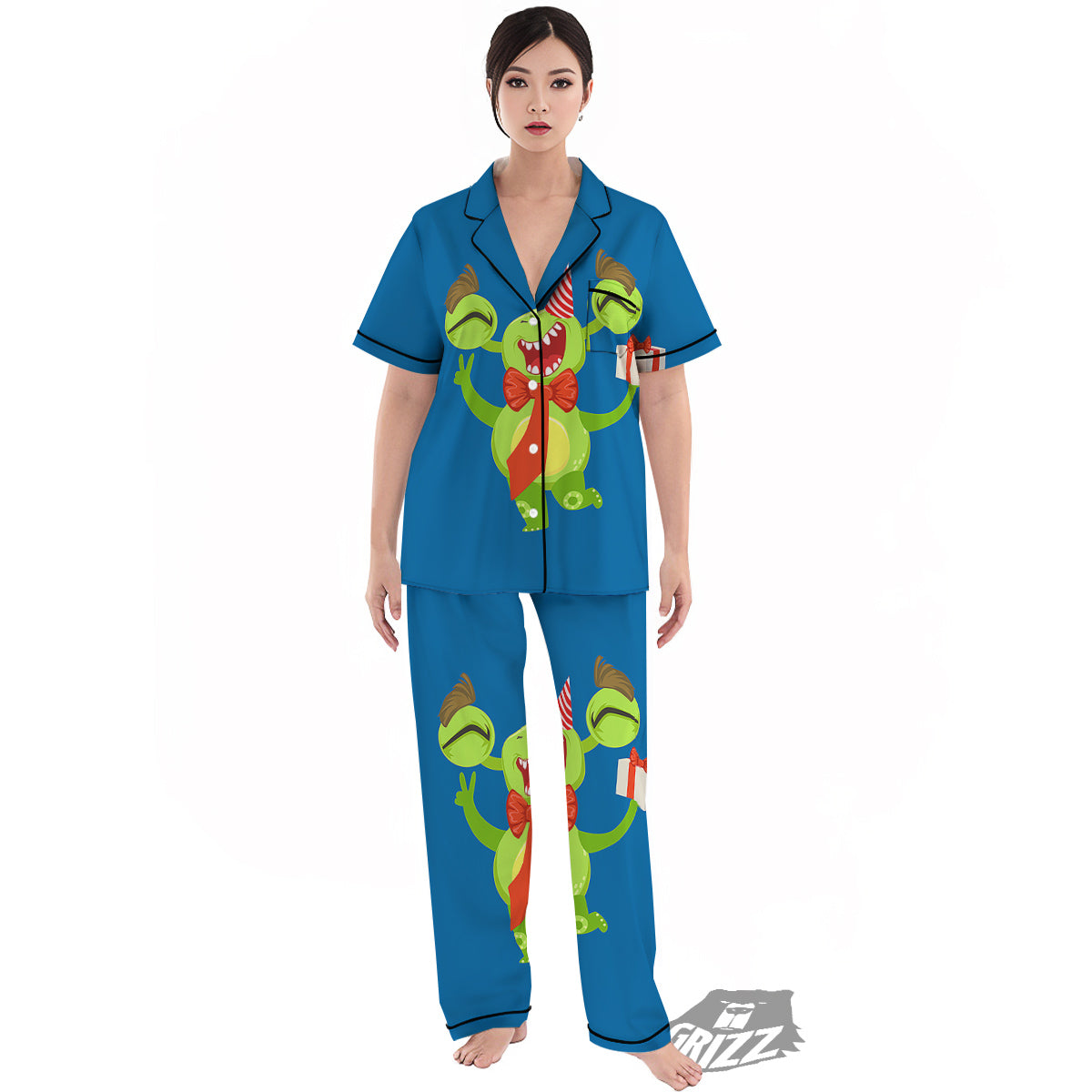 Bow Tie With Cute Alien Print Women's Pajamas Set-grizzshop
