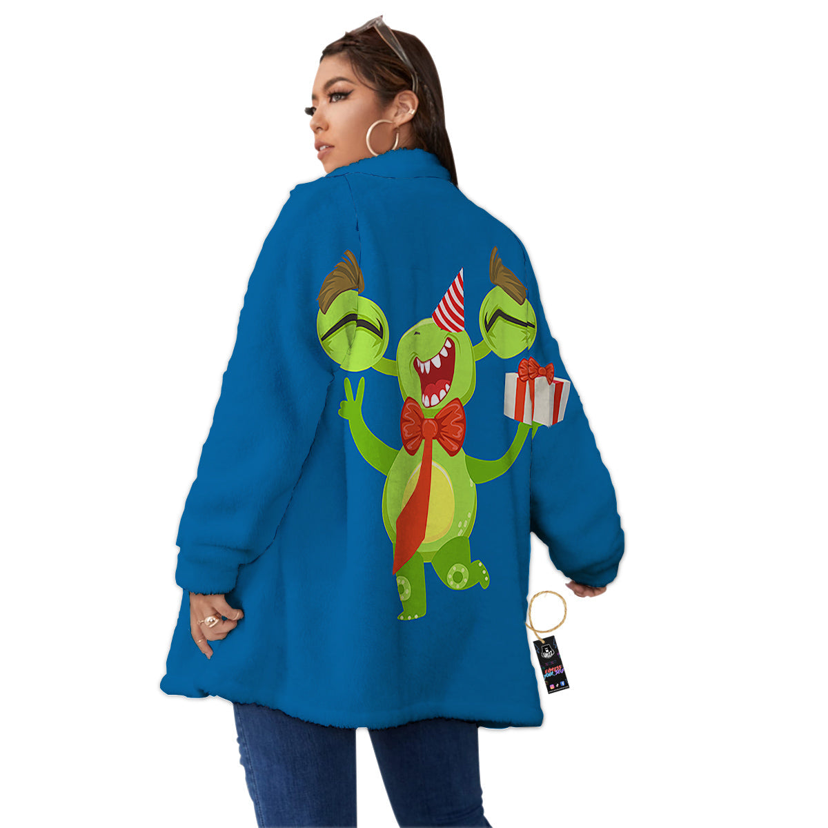 Bow Tie With Cute Alien Print Women's Sherpa Jacket-grizzshop