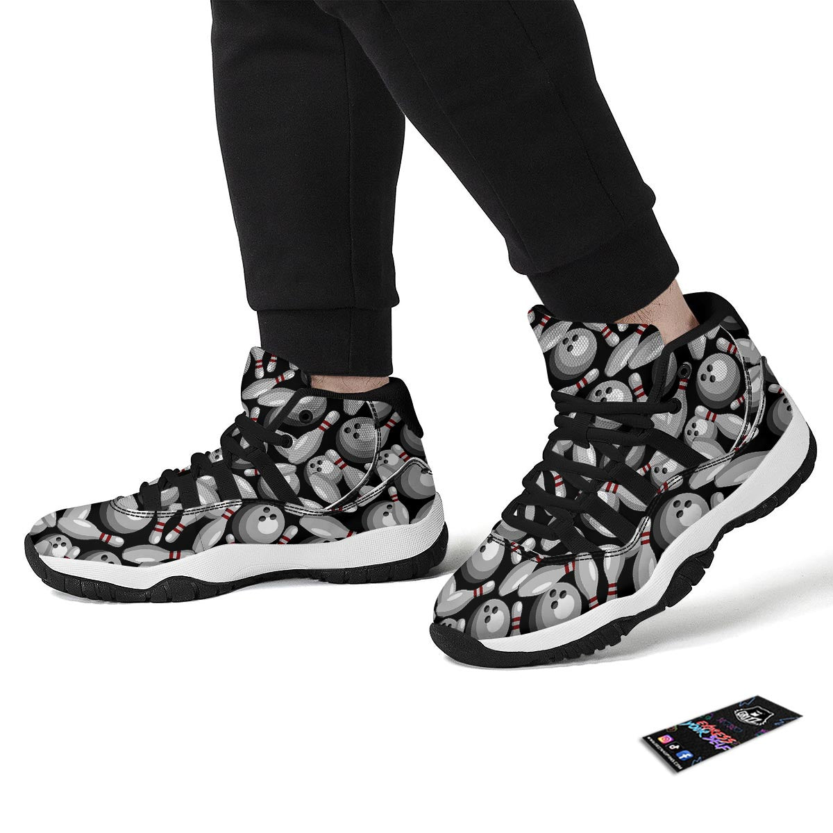 Bowling Pattern Print Black Bball Shoes-grizzshop