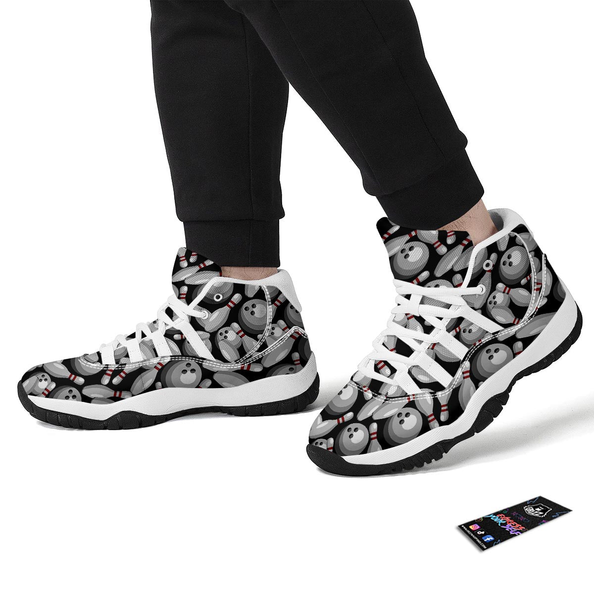 Bowling Pattern Print White Bball Shoes-grizzshop