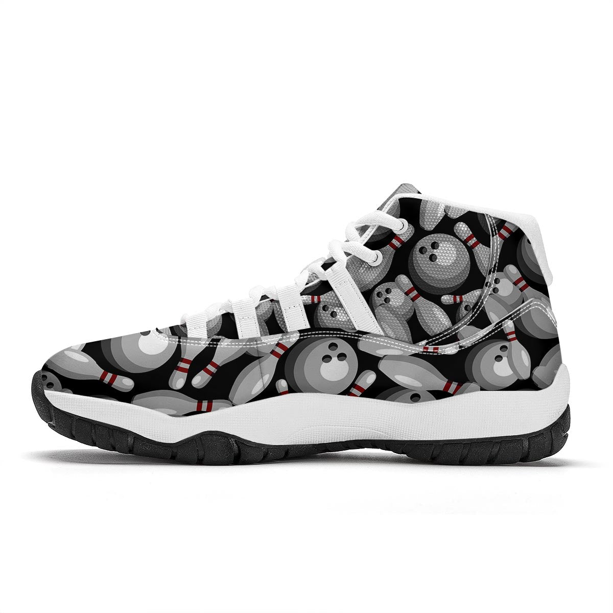 Bowling Pattern Print White Bball Shoes-grizzshop