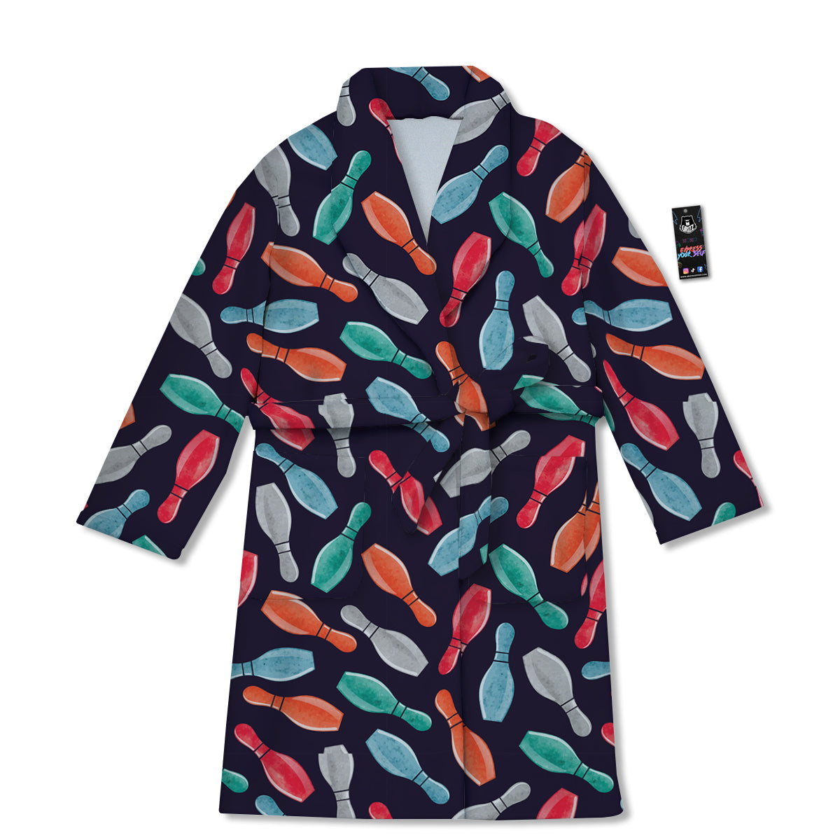 Bowling Pins Watercolor Print Pattern Bathrobe-grizzshop