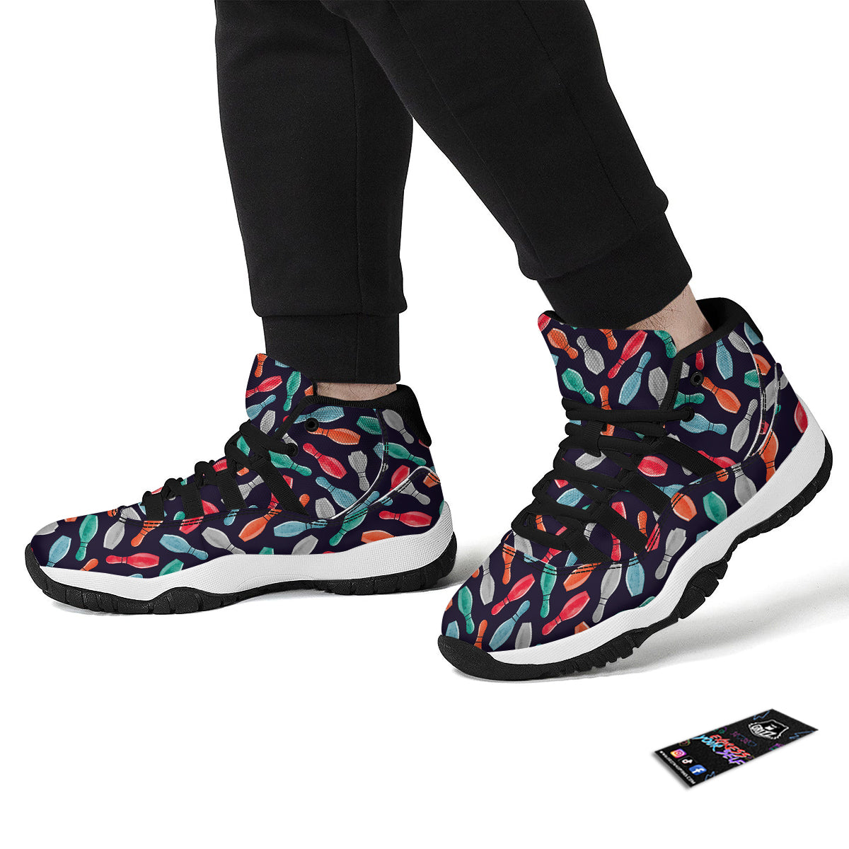Bowling Pins Watercolor Print Pattern Black Bball Shoes-grizzshop