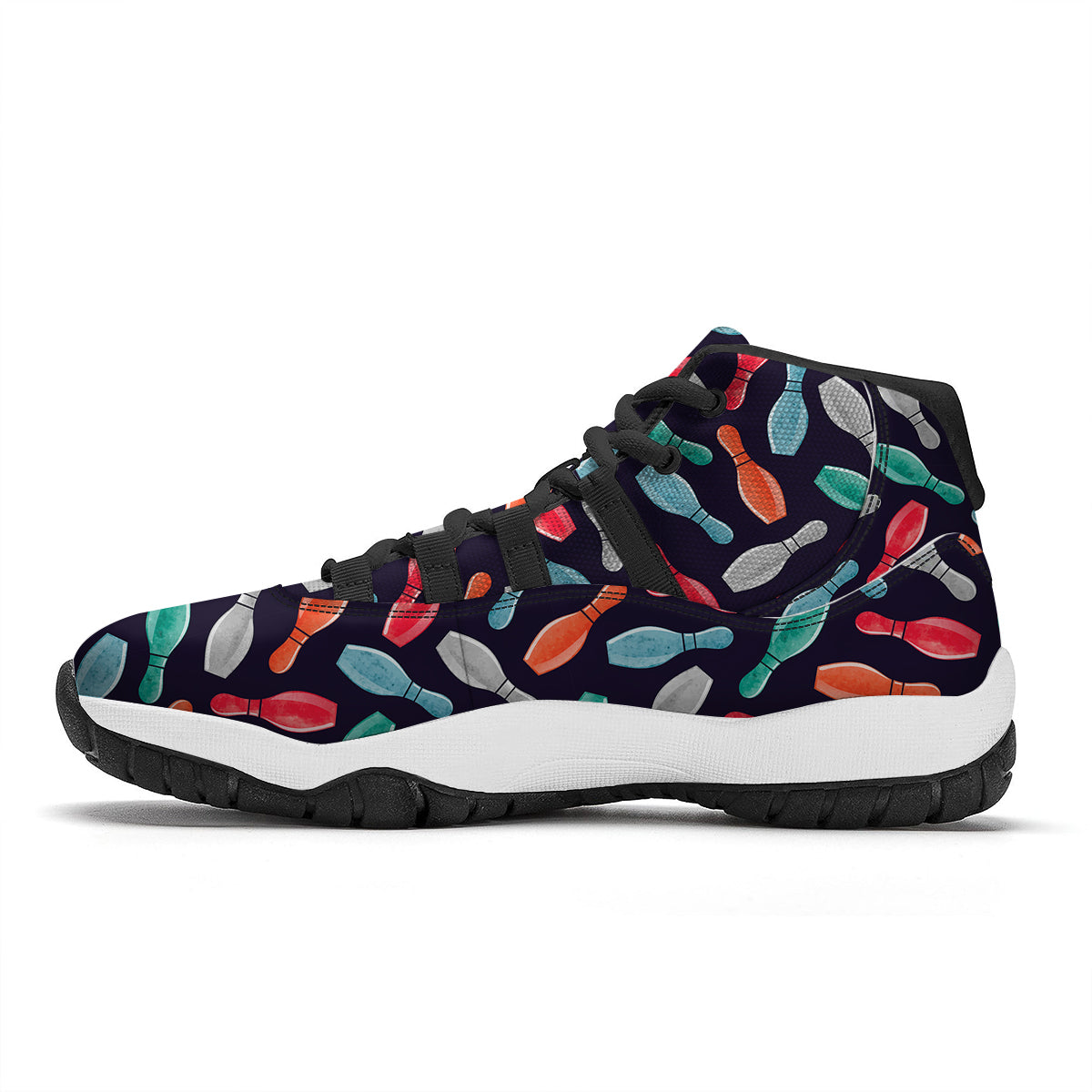 Bowling Pins Watercolor Print Pattern Black Bball Shoes-grizzshop