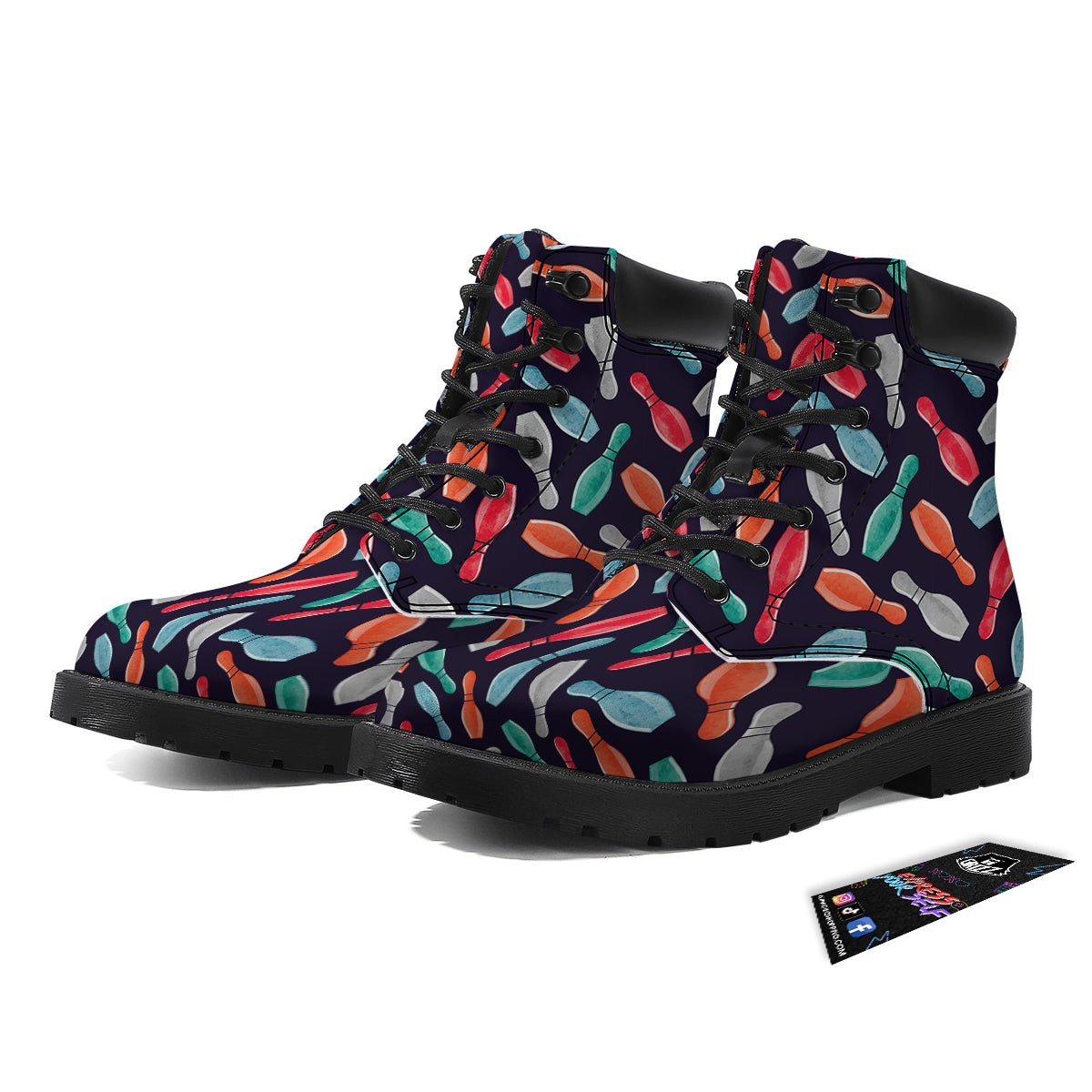 Bowling Pins Watercolor Print Pattern Boots-grizzshop