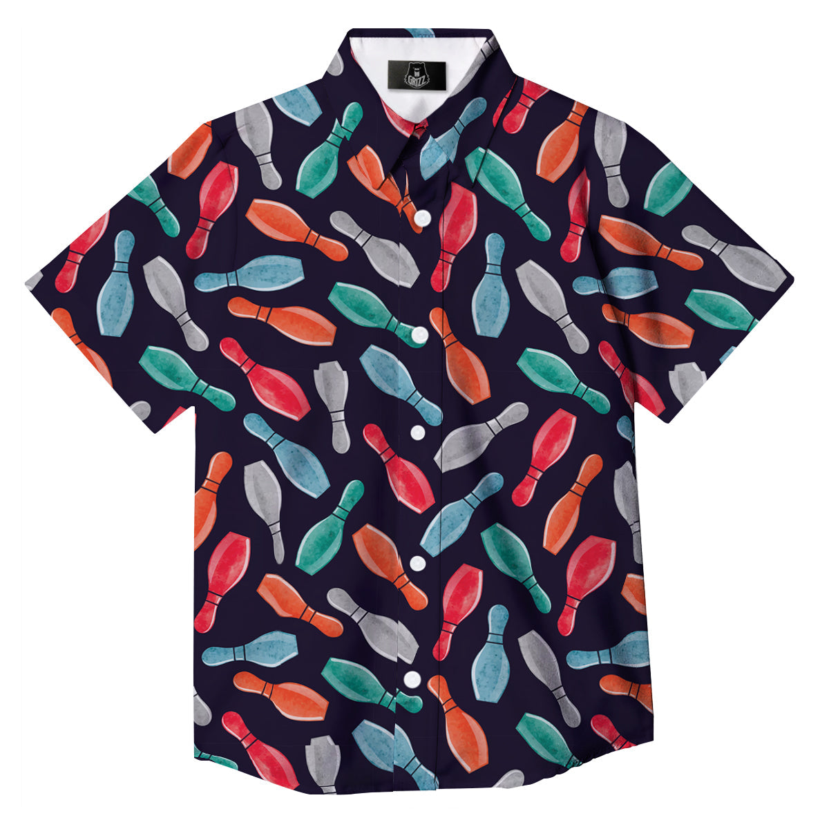 Bowling Pins Watercolor Print Pattern Button Up Shirt-grizzshop
