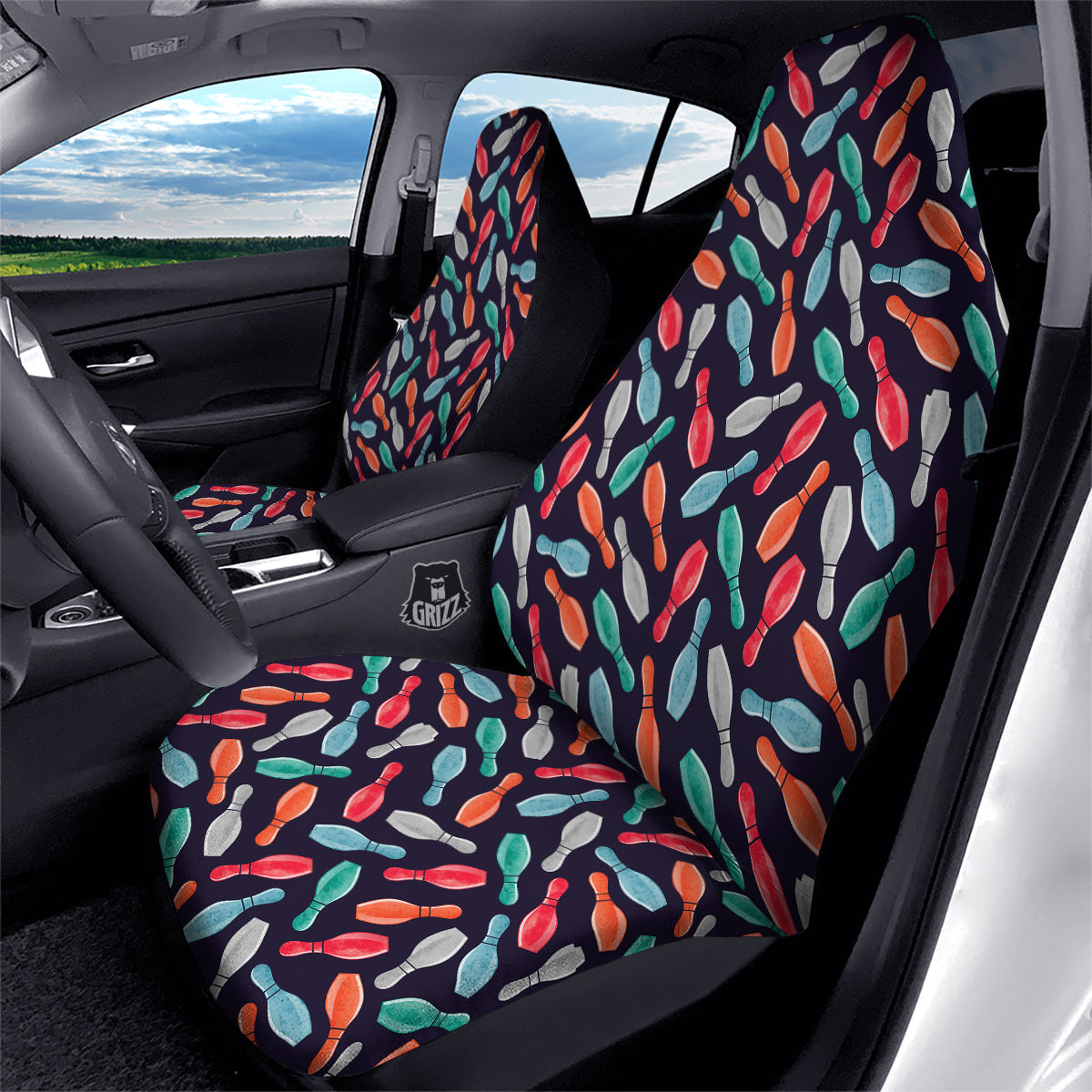 Bowling Pins Watercolor Print Pattern Car Seat Covers-grizzshop