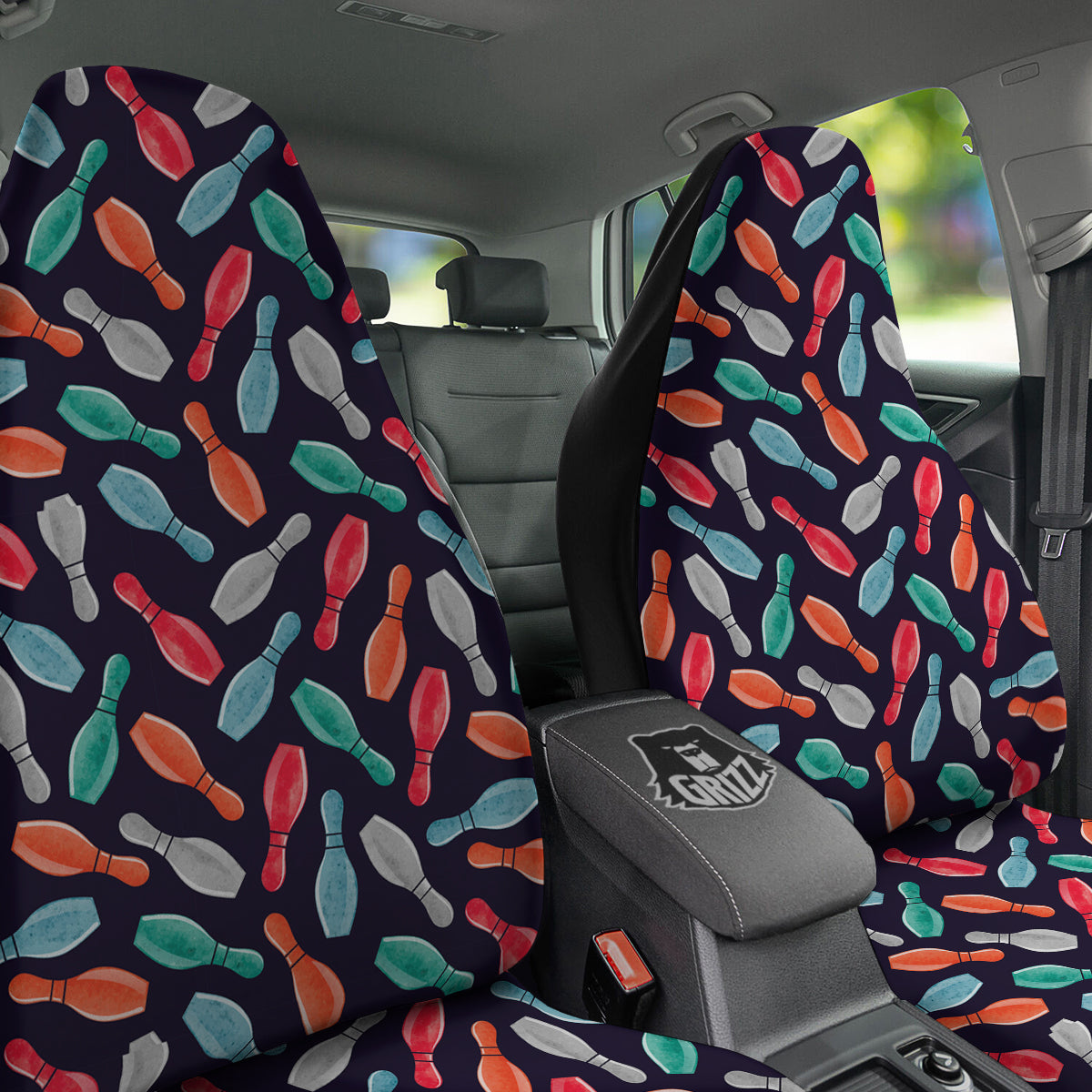 Bowling Pins Watercolor Print Pattern Car Seat Covers-grizzshop