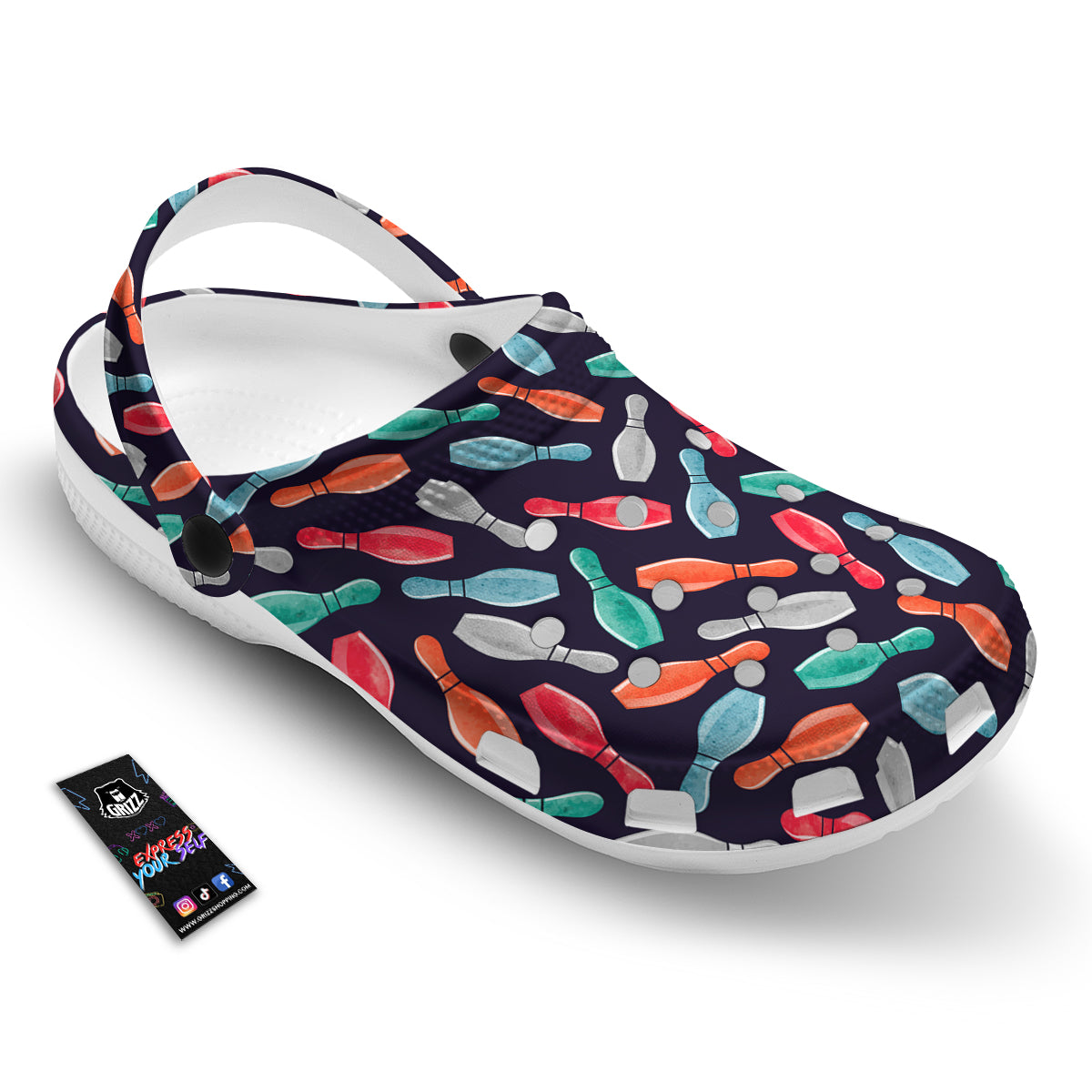 Bowling Pins Watercolor Print Pattern Clog-grizzshop