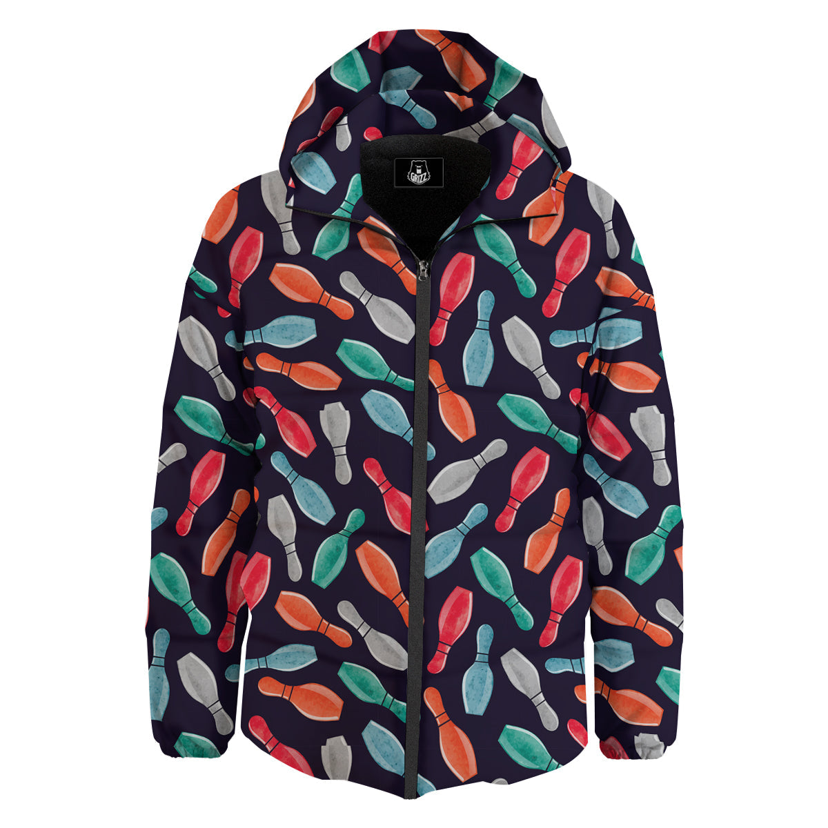 Bowling Pins Watercolor Print Pattern Down Jacket-grizzshop