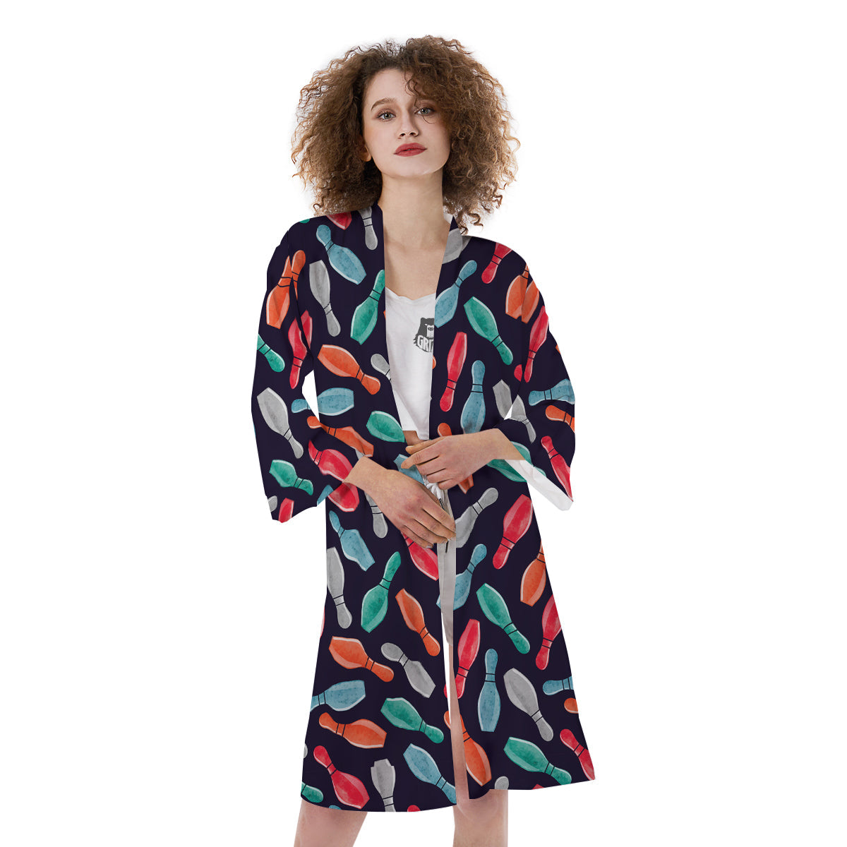 Bowling Pins Watercolor Print Pattern Kimono-grizzshop