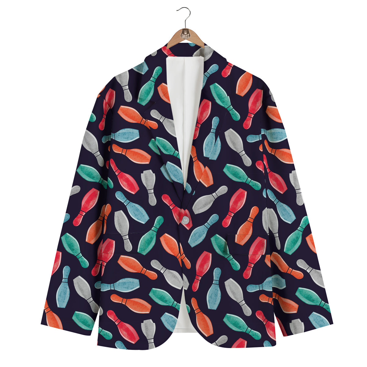Bowling Pins Watercolor Print Pattern Men's Blazer-grizzshop