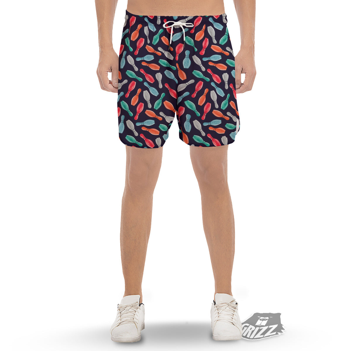 Bowling Pins Watercolor Print Pattern Men's Gym Shorts-grizzshop