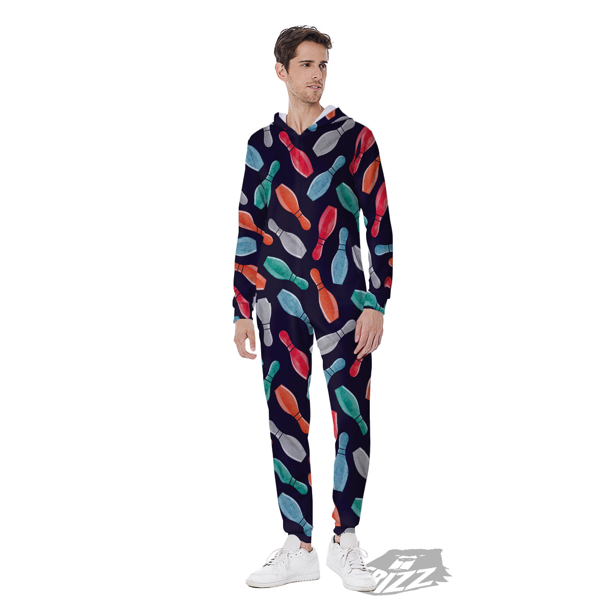 Bowling Pins Watercolor Print Pattern Men's Jumpsuit-grizzshop