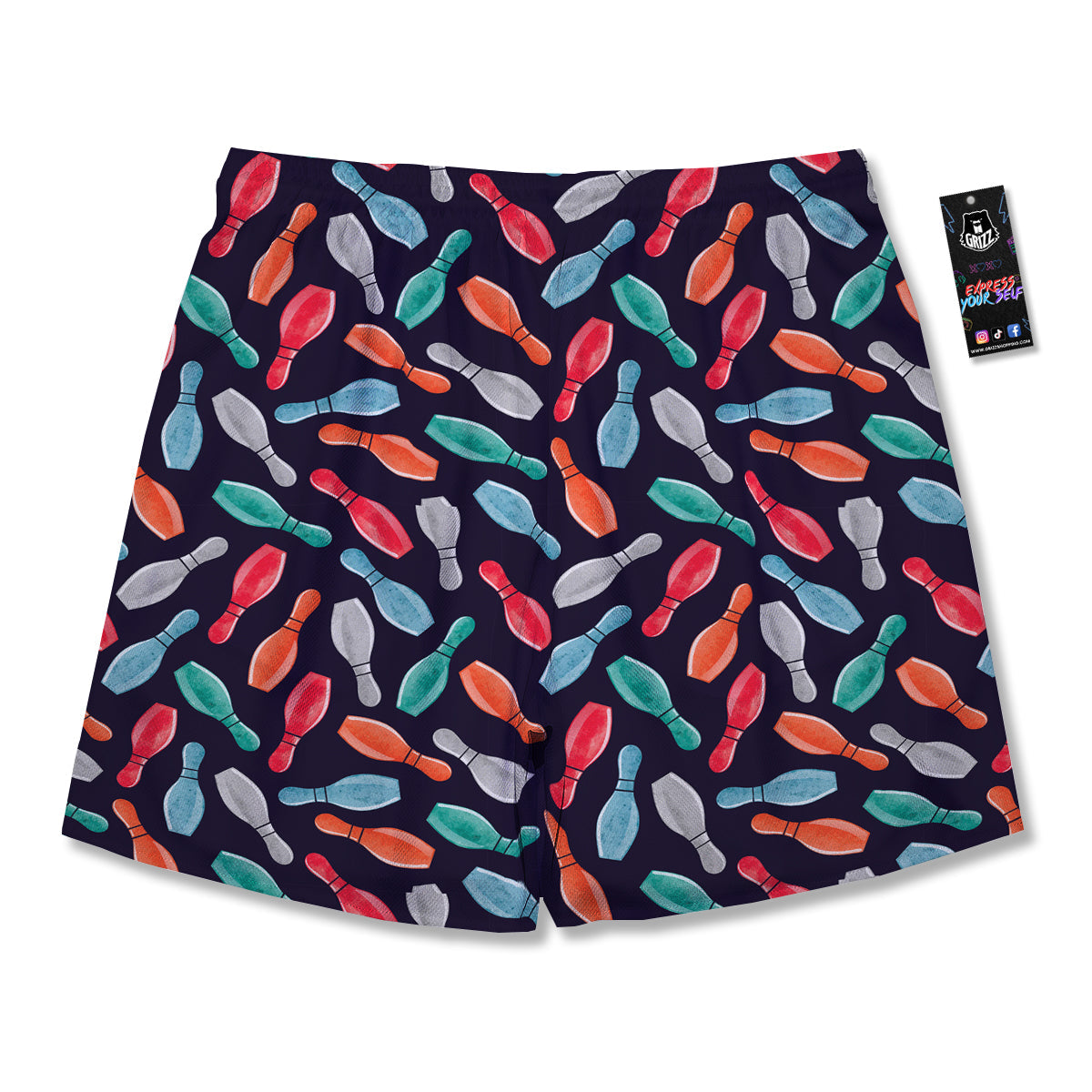 Bowling Pins Watercolor Print Pattern Men's Running Shorts-grizzshop
