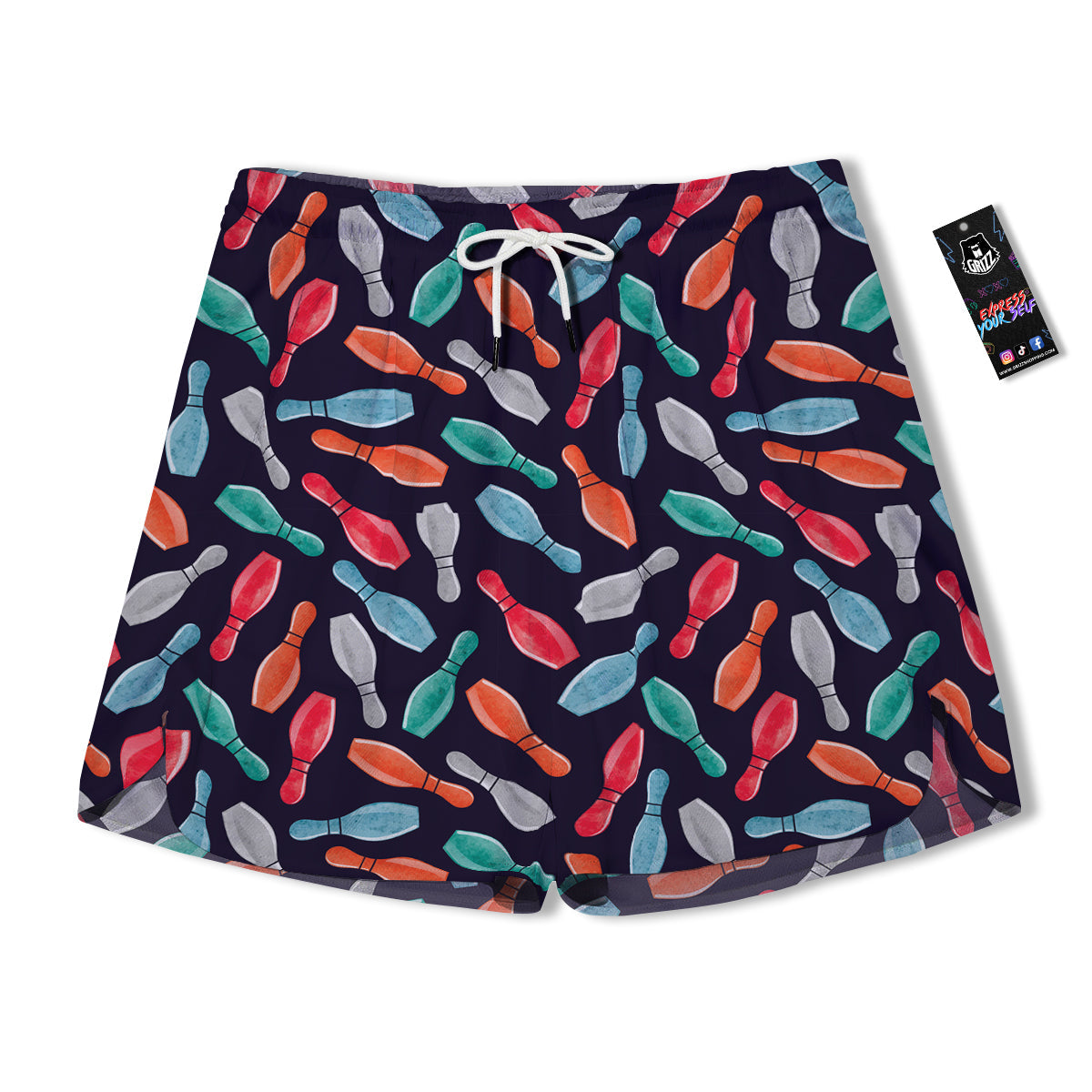 Bowling Pins Watercolor Print Pattern Men's Running Shorts-grizzshop