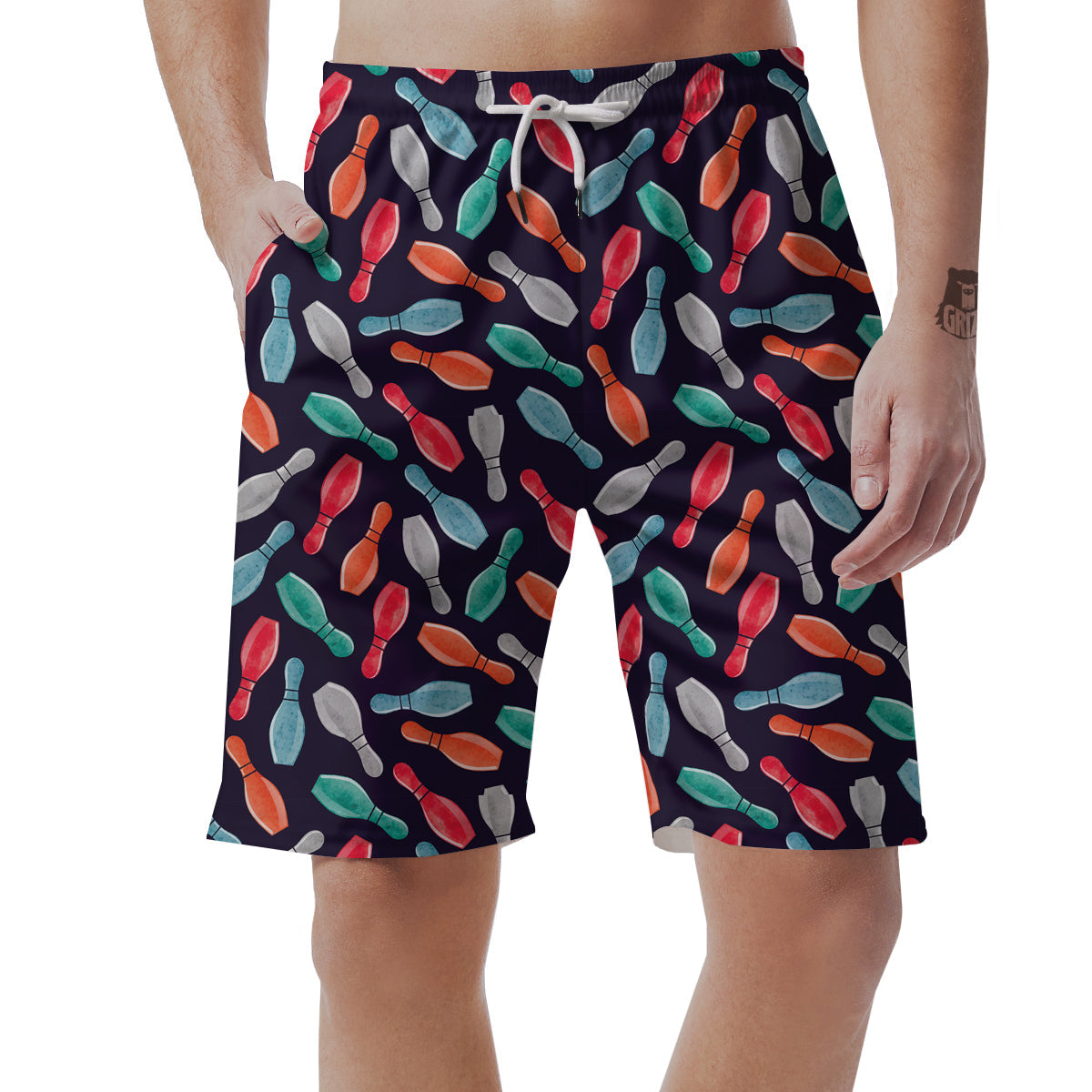 Bowling Pins Watercolor Print Pattern Men's Shorts-grizzshop