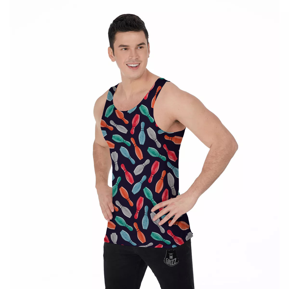 Bowling Pins Watercolor Print Pattern Men's Tank Top-grizzshop