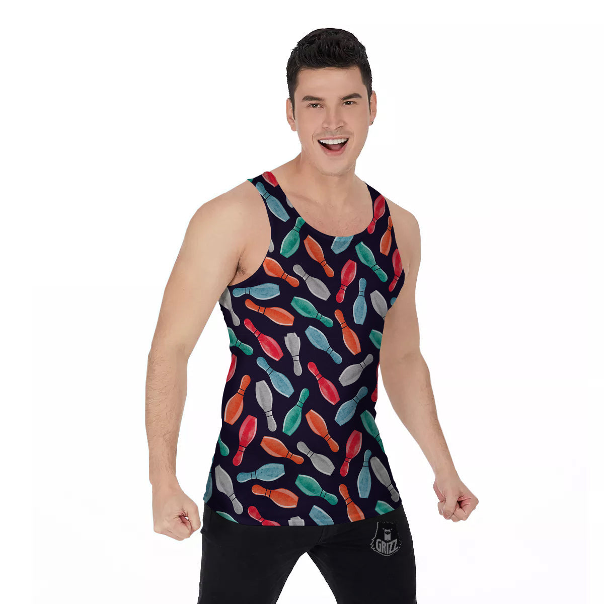Bowling Pins Watercolor Print Pattern Men's Tank Top-grizzshop