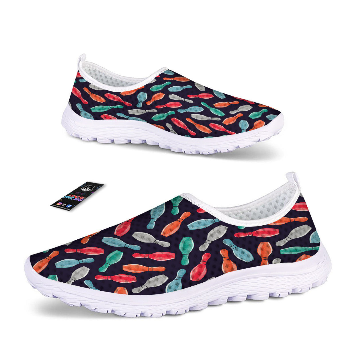 Bowling Pins Watercolor Print Pattern Nurse Shoes-grizzshop